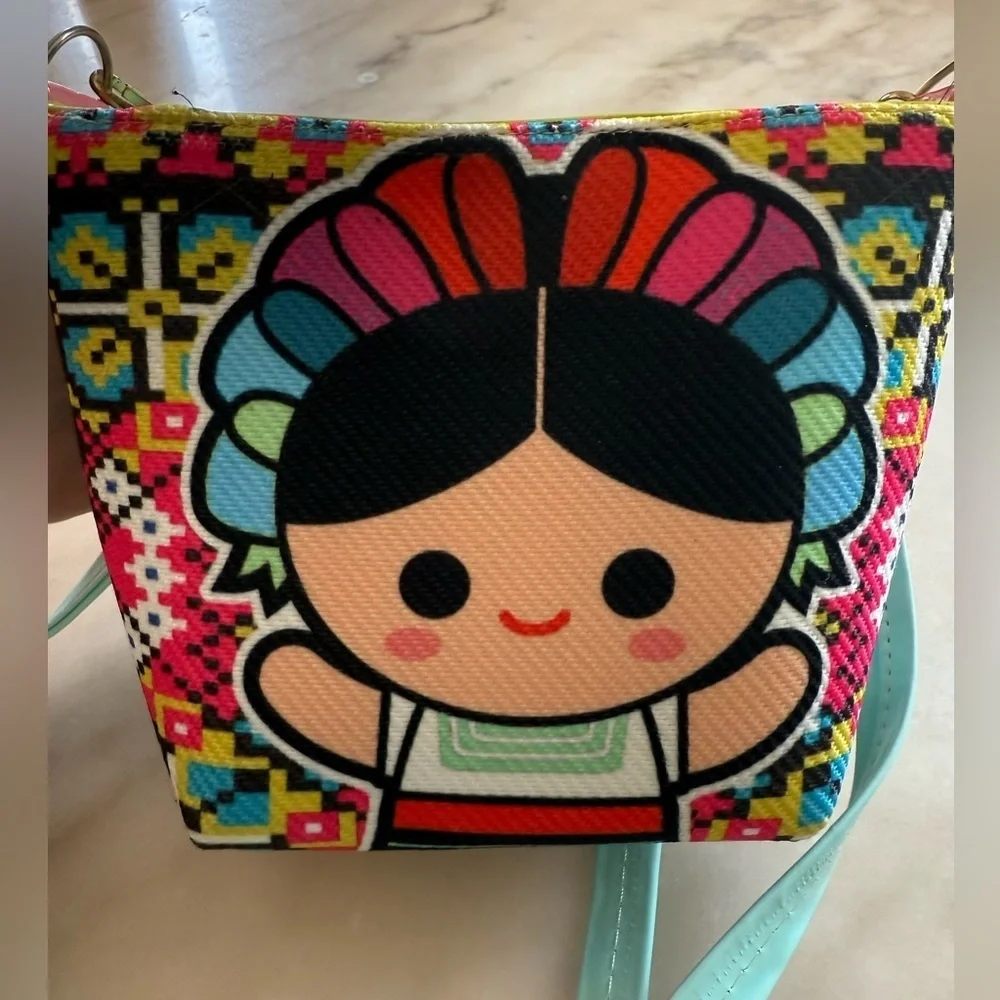 Frida Kahlo Carton Mexican crossbody purse handbag adjustable strap