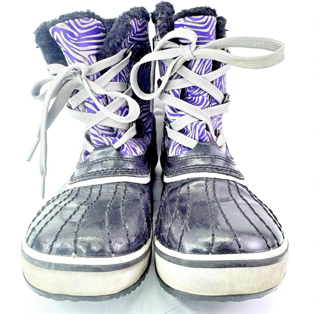 Sorel Winter Boots Womens Size 5 Black Purple Waterproof Lace Up Insulated