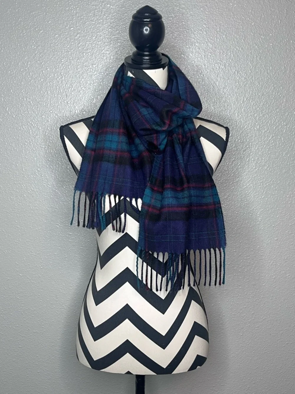 Christian Dior Vintage Dark Plaid Academia Preppy Scarf