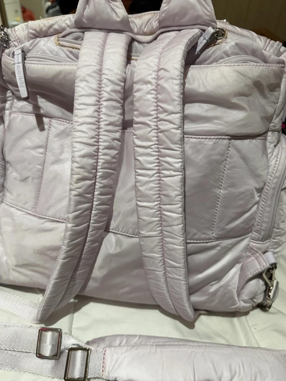 Caraa light purple diaper bag Backpack with messenger strap