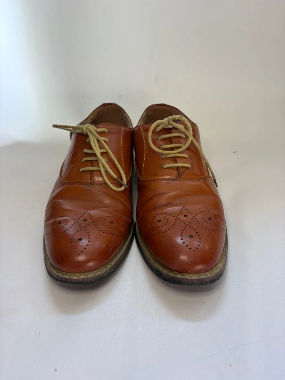 Bruno Marc Men's Brown Leather Wingtip Derbys with Perforated Toe Size 8