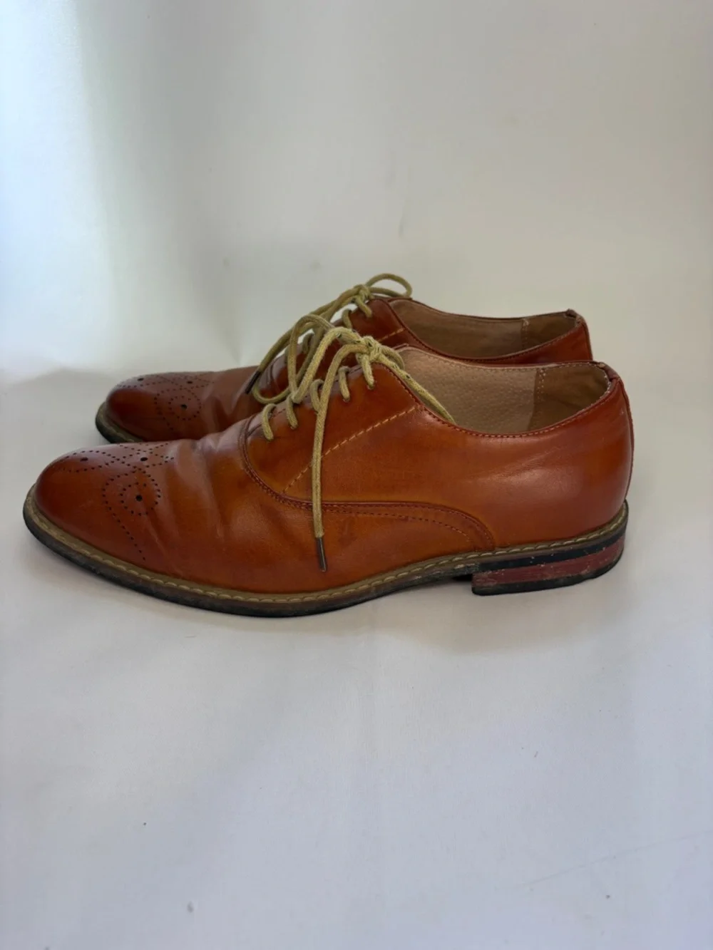 Bruno Marc Men's Brown Leather Wingtip Derbys with Perforated Toe Size 8
