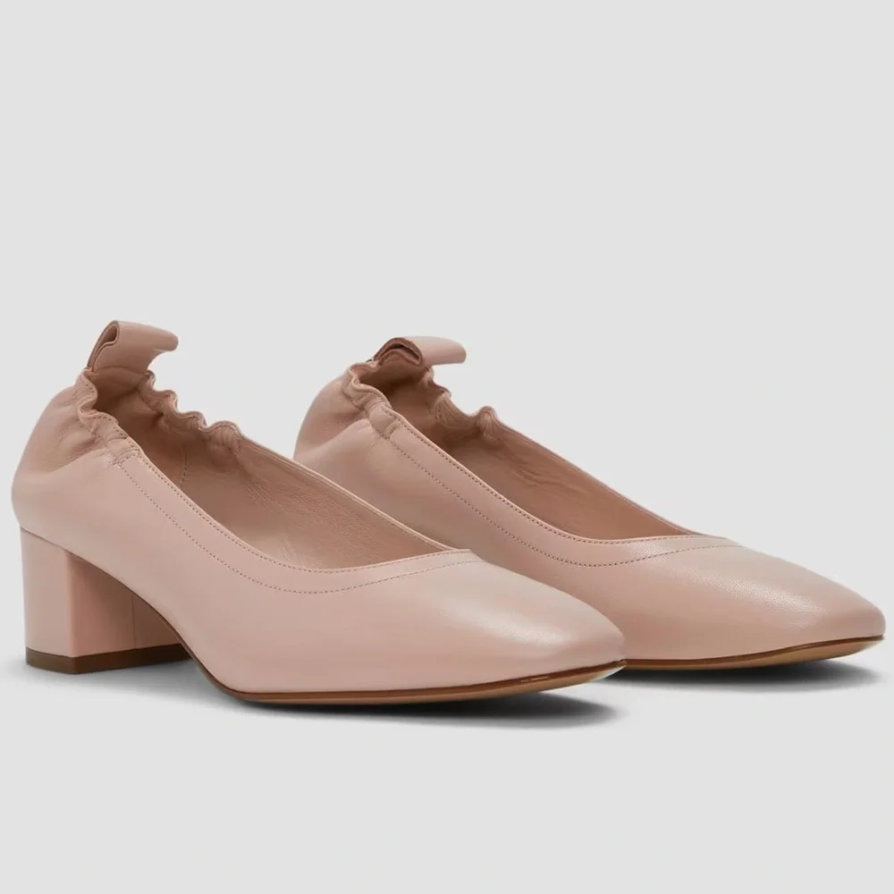 Everlane The Day Heel Blush Pink Leather Block Heel Size 9 Sustainable NWOB