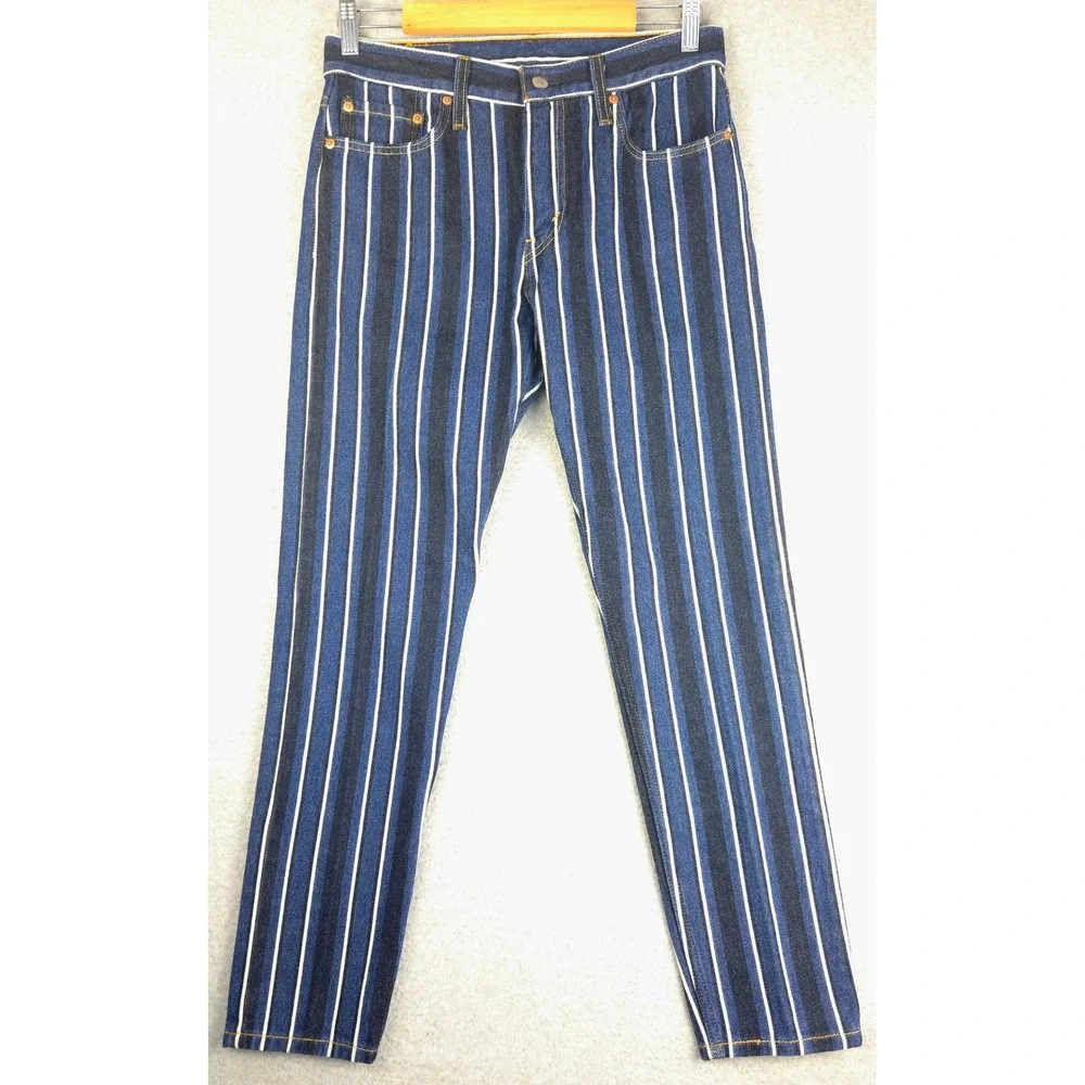 Levis 512 Slim Taper Jeans Mens 30x30 Blue White Vertical Stripe Denim Pants