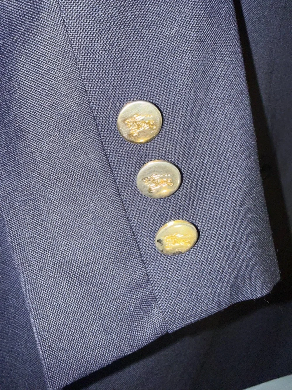 Vintage Burberrys Navy Blue Blazer Gold Knight Buttons