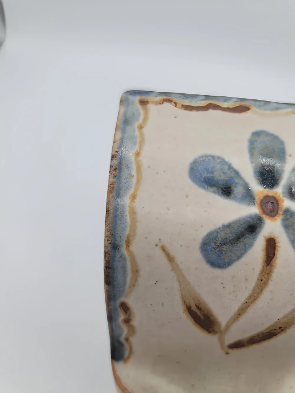 Handmade Studio Pottery Spoon Rest Splash Guard Rustic Farmhouse Blue Cottage
