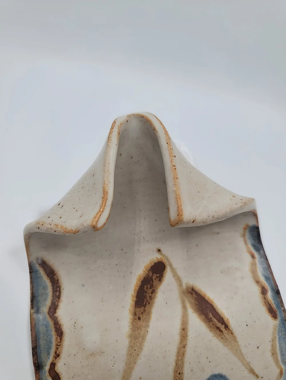 Handmade Studio Pottery Spoon Rest Splash Guard Rustic Farmhouse Blue Cottage