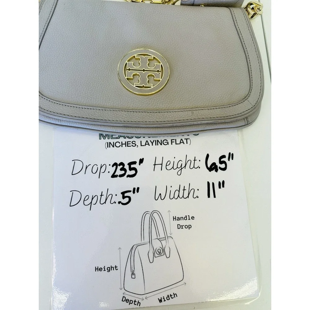 Tory Burch Amanda Logo Gray‎ Crossbody Clutch Gold Chain Flap Magnetic Closure