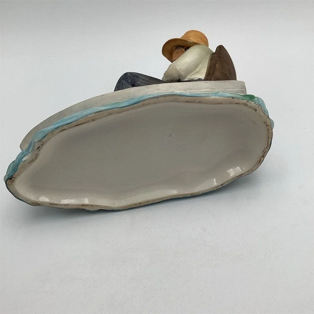 Vintage Ceramic Sleeping Fisherman with Dog‎ Figurine Nautical Decor