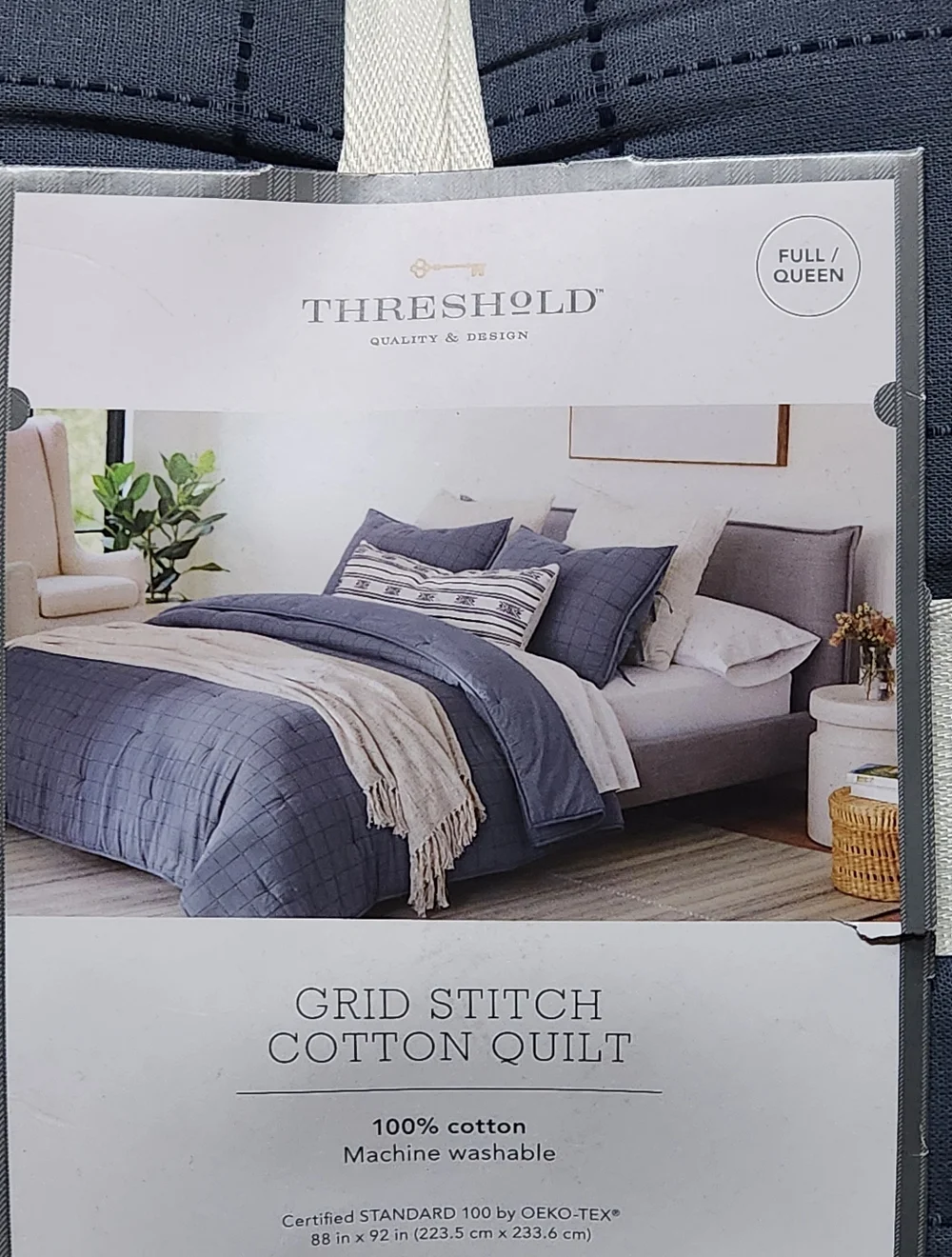 Textured Cotton Grid Stitch Quilt Navy Full/Queen | Studio McGee Designer Look