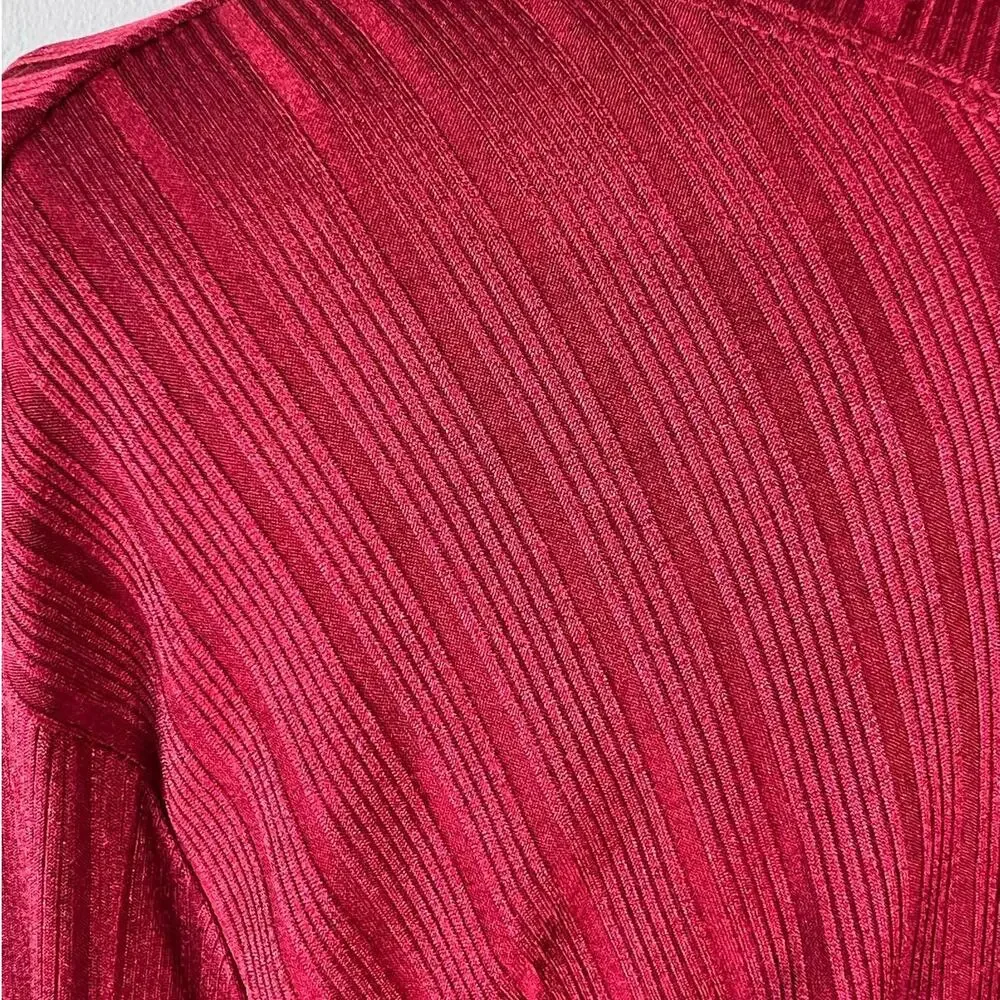 Vintage 90s Red Ribbed Knit Shirt Mens Medium Slim Fit Stretch