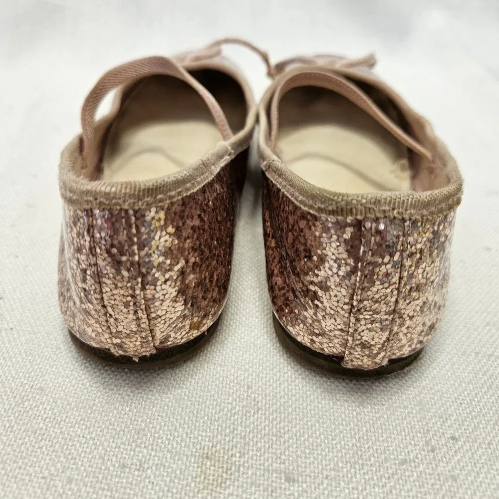 Gap Ballet Flats Girls Size 10 Rose Gold Glitter Bow Elastic Strap Dressy Shoes