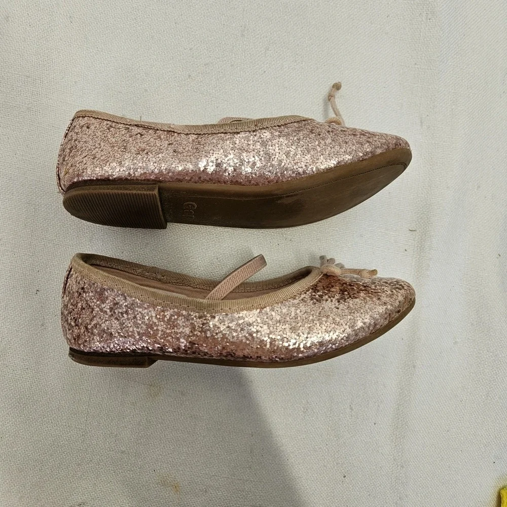 Gap Ballet Flats Girls Size 10 Rose Gold Glitter Bow Elastic Strap Dressy Shoes