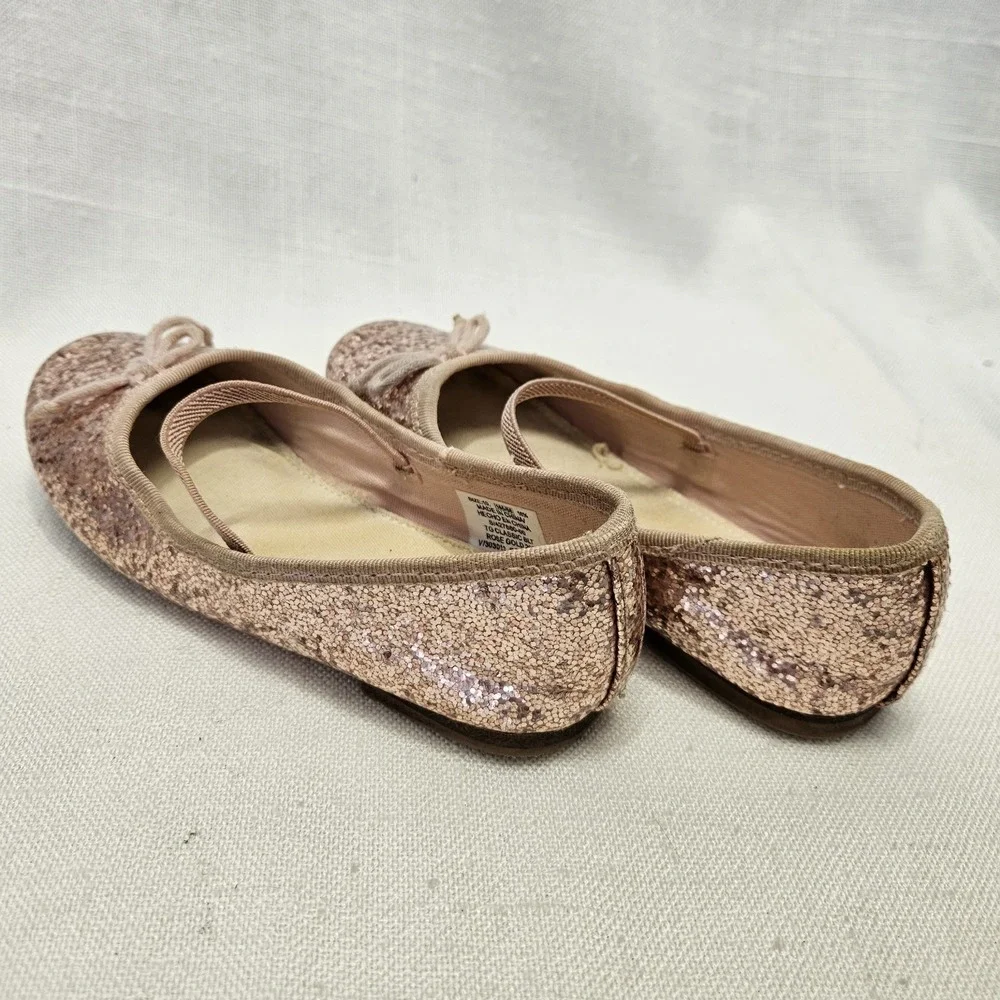 Gap Ballet Flats Girls Size 10 Rose Gold Glitter Bow Elastic Strap Dressy Shoes