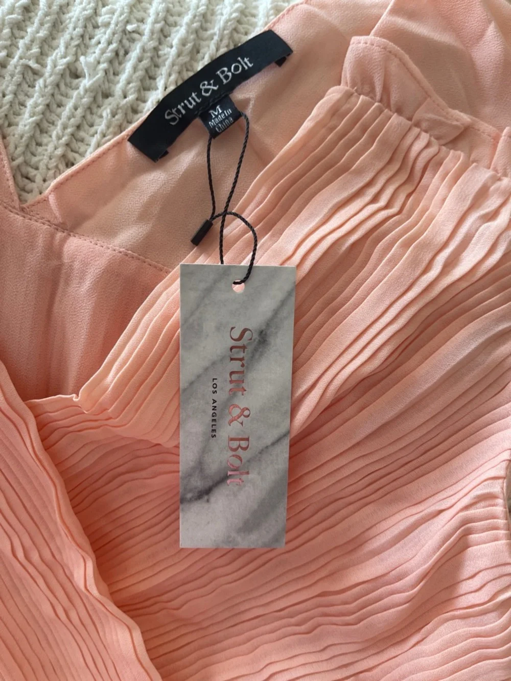 Strut & Bolt Peach Pleated V-Neck Dress