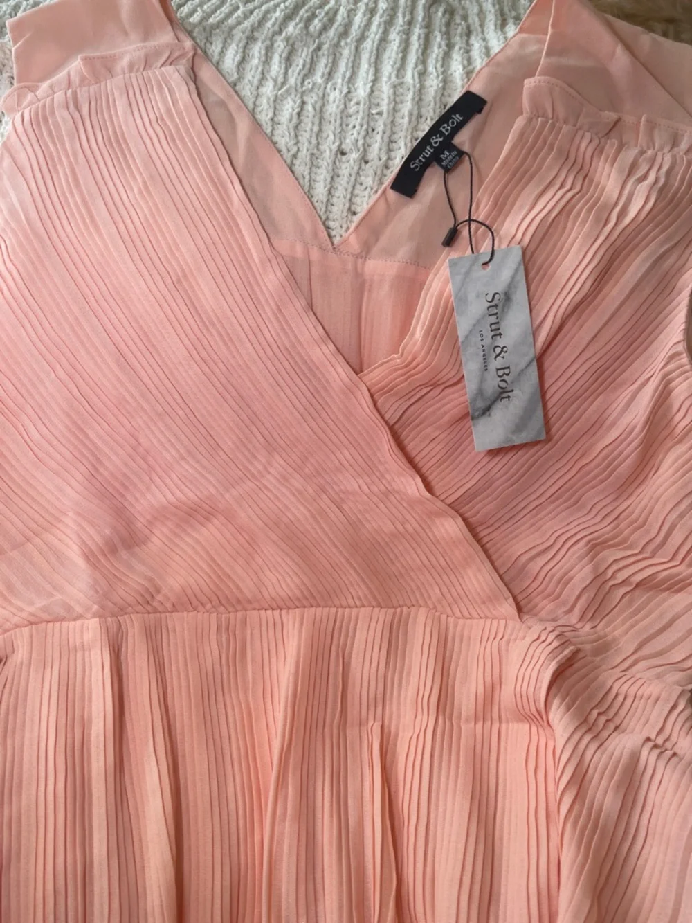 Strut & Bolt Peach Pleated V-Neck Dress