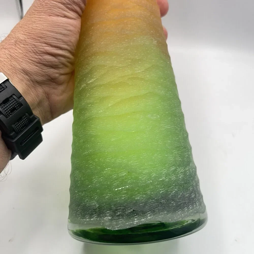 Glass Vase Green And Orange 15”