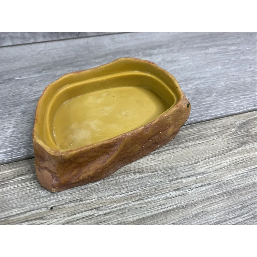 Natural Rock Style Reptile Hide and Water Dish Set Tan Brown Terrarium Decor