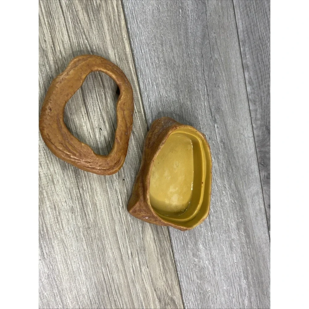 Natural Rock Style Reptile Hide and Water Dish Set Tan Brown Terrarium Decor