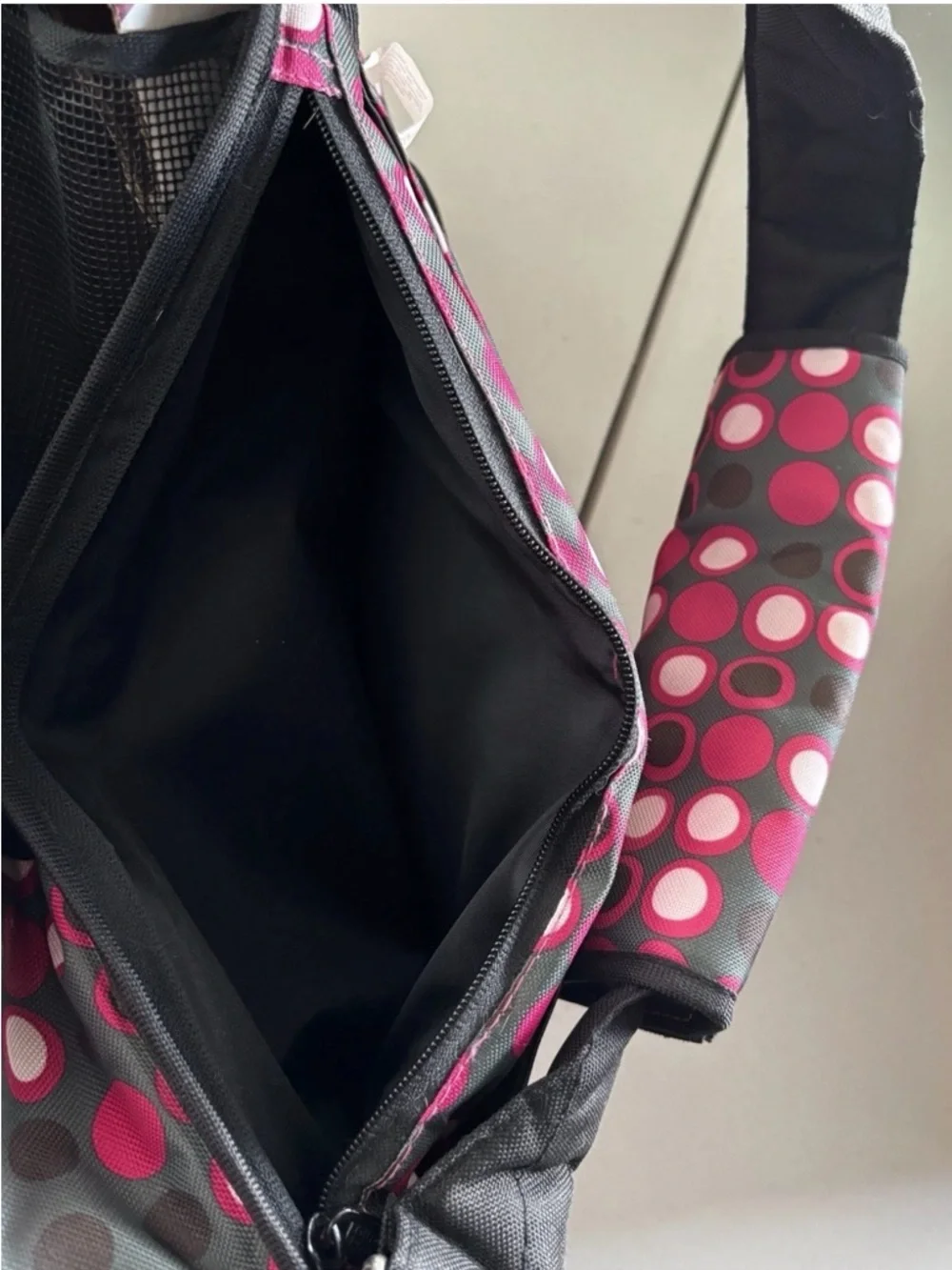 Outward Hound Black and Pink Polka Dot Crossbody Pet Carrier