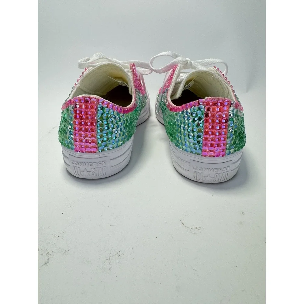 Custom Converse All Star Bling Embellished Sneakers Womens 7.5 Pink Green Wicked