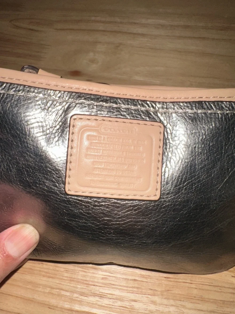 Coach Silver Metallic Wristlet with Nude Trim