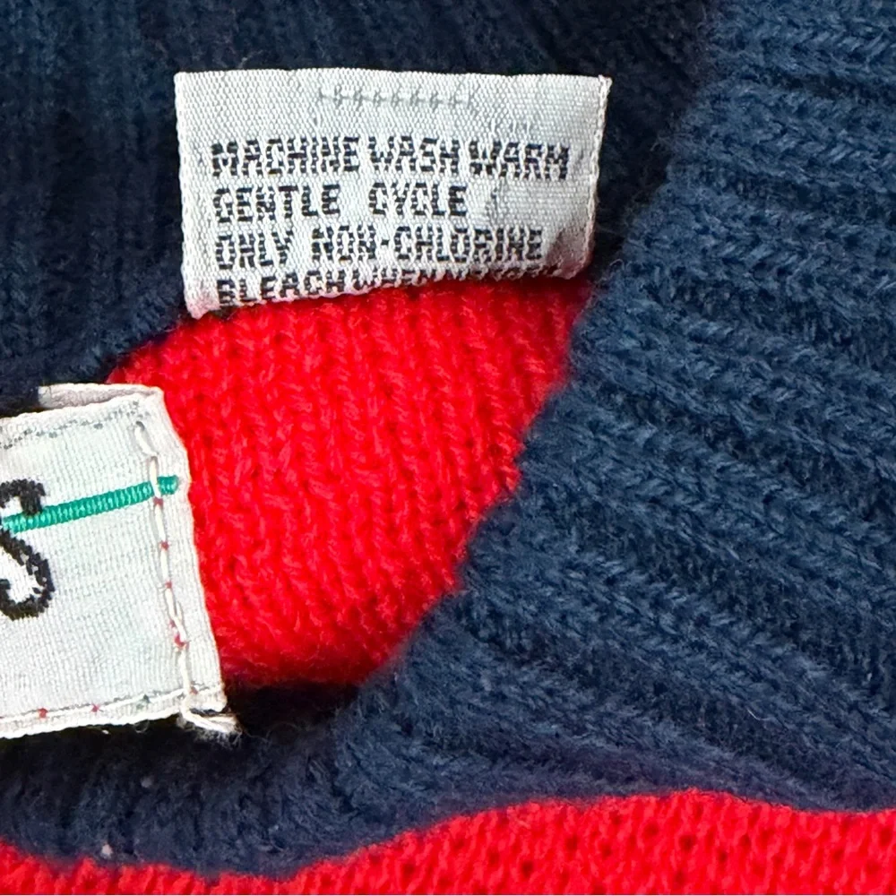 Vintage Mergers Sweater Men M Red Blue Acrylic Pullover Tight Knit 90s Crew Neck