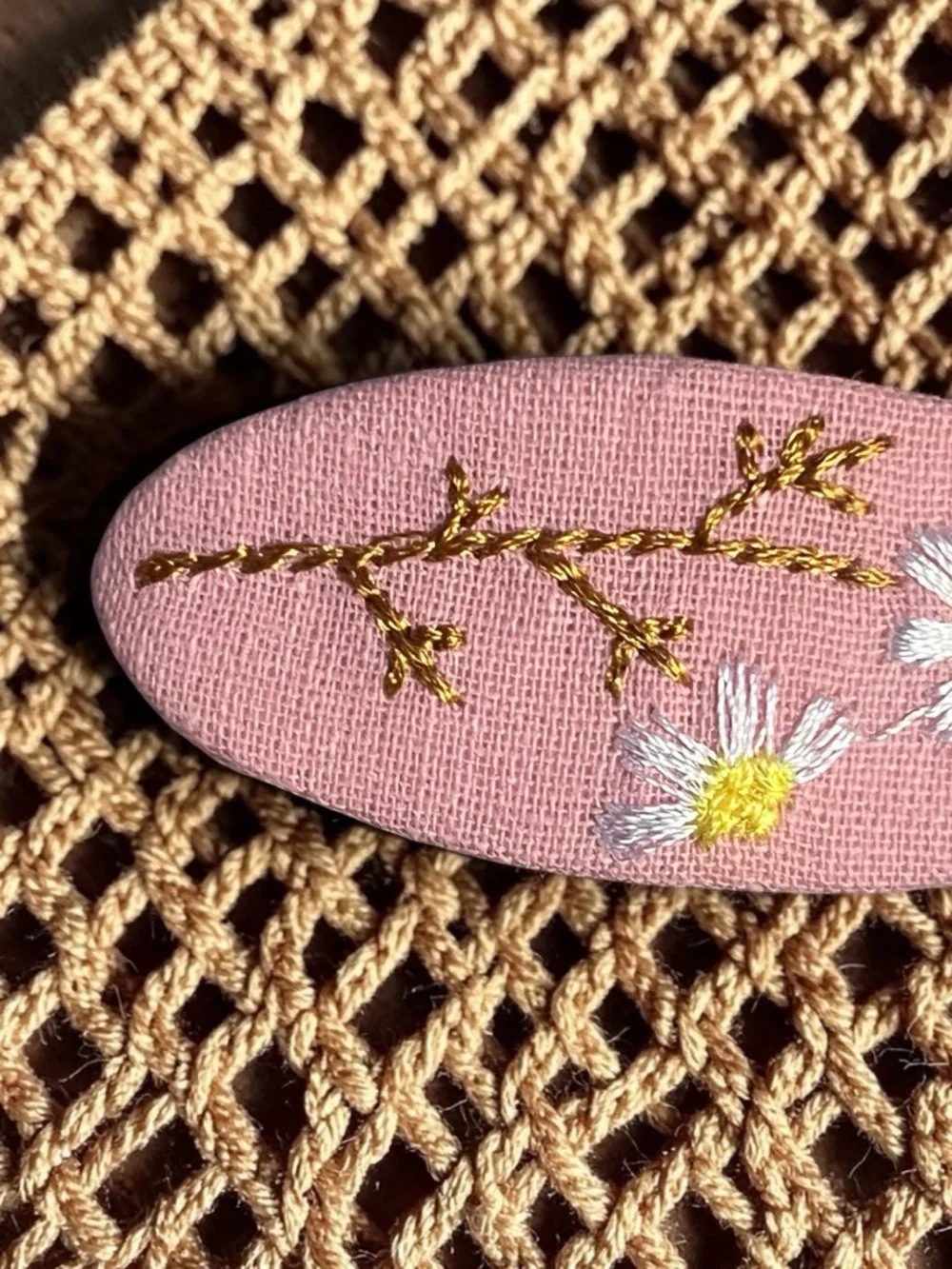 Kids Pink Floral Embroidered Hair Clip
