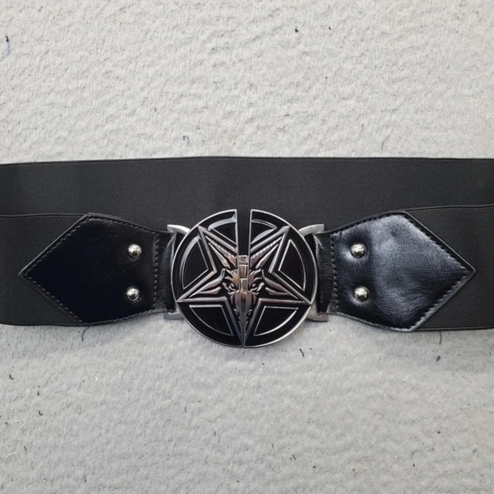 Killstar Gates of Hell‎ Belt Womens 2XL Black Elastic Waist Goat Head Buckle