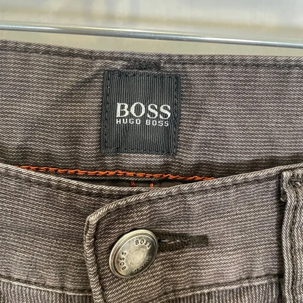 Boss Hugo Boss Straight Leg Jeans‎ Cotton Flannel Micro Stripe Brown 32 W 27 L