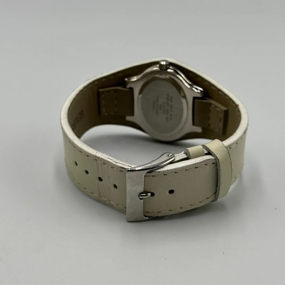 3/$30 Anne Klein Watch Women Silver Tone Cream Leather Band New Battery 8.5