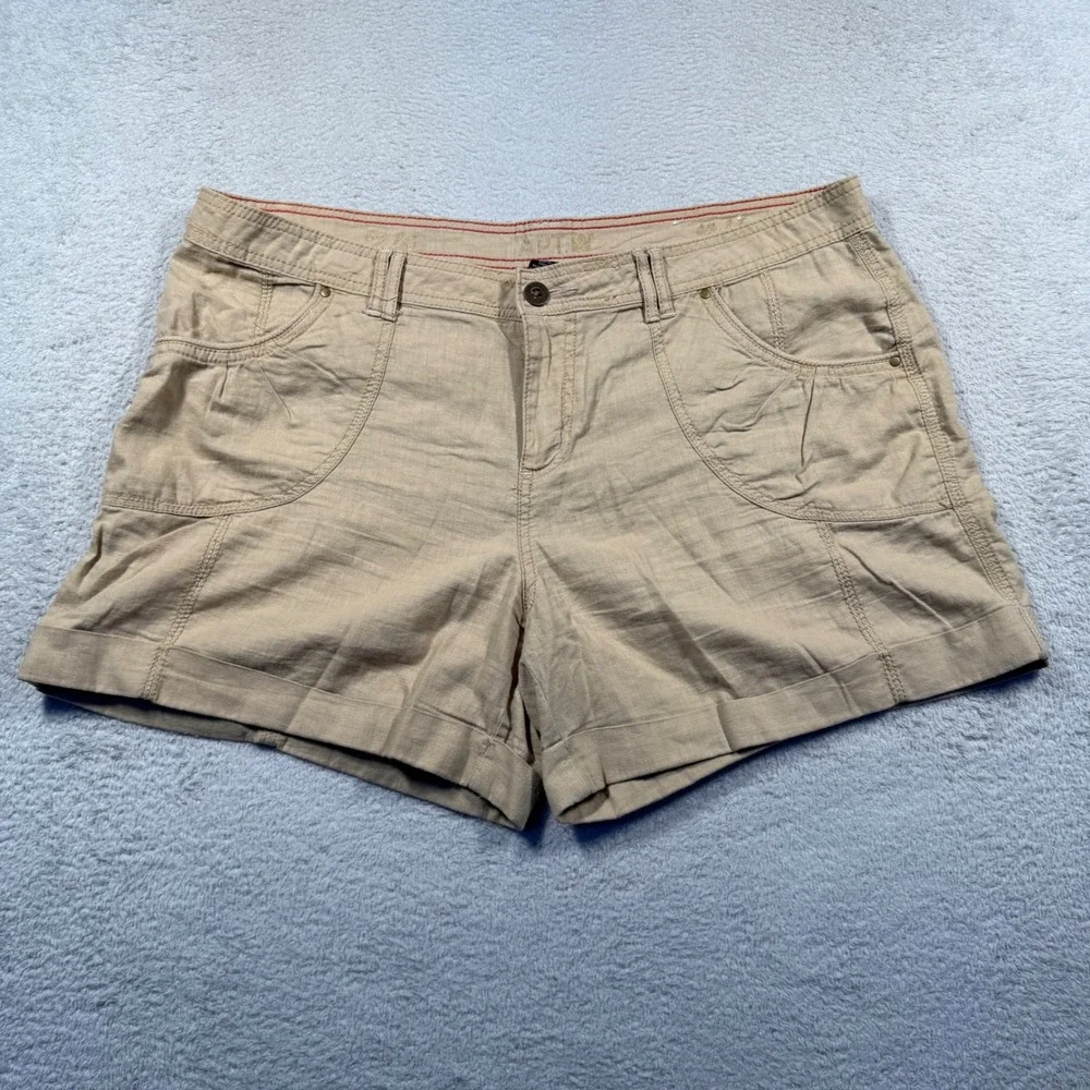 Y2K APT. 9 Modern Linen Blend Khaki Shorts Cuffed Pockets Casual Women's 16‎