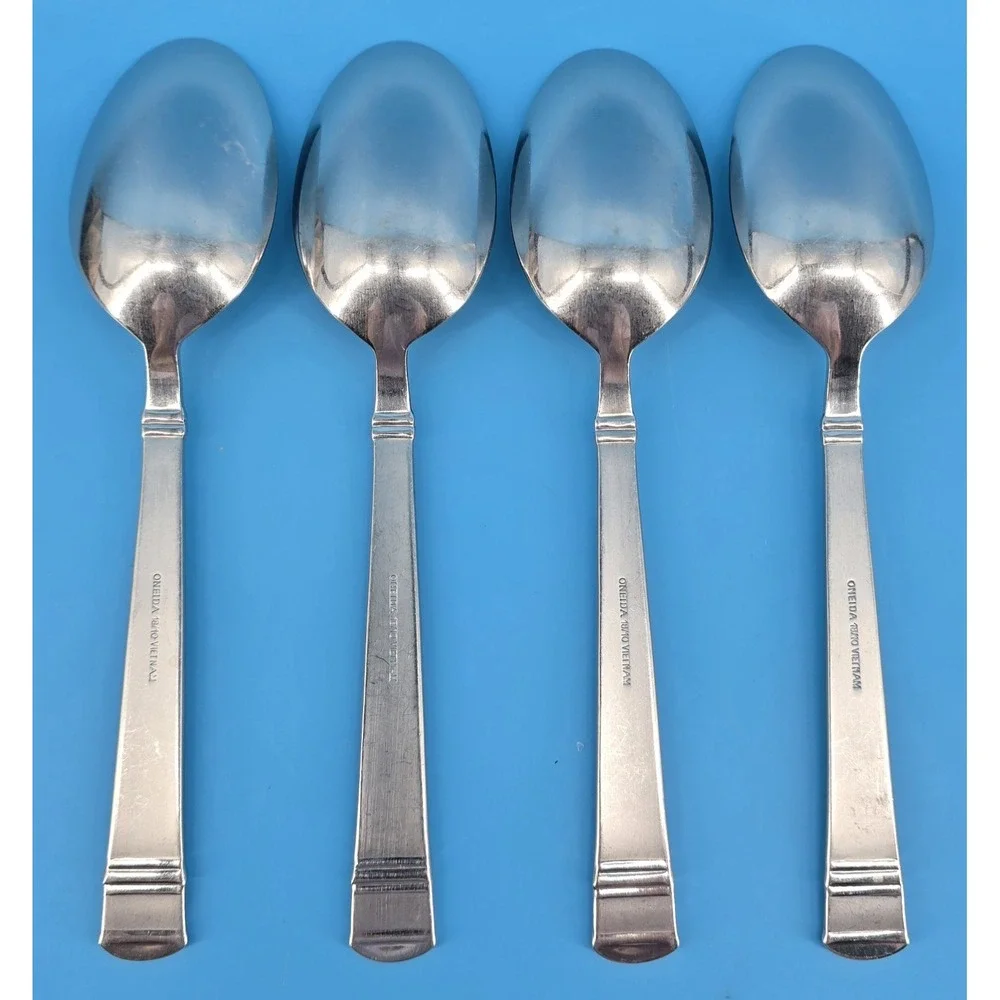 Set of 4 Oneida TIRAMISU Oval Soup Spoons 18/10‎ Stainless Frosted Handle 7 1/4