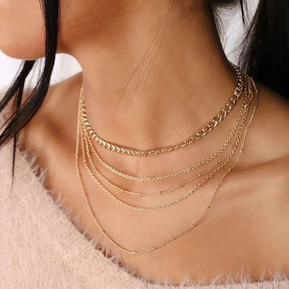 *ANGELICA* Gold Layered Fashion Chain Necklace