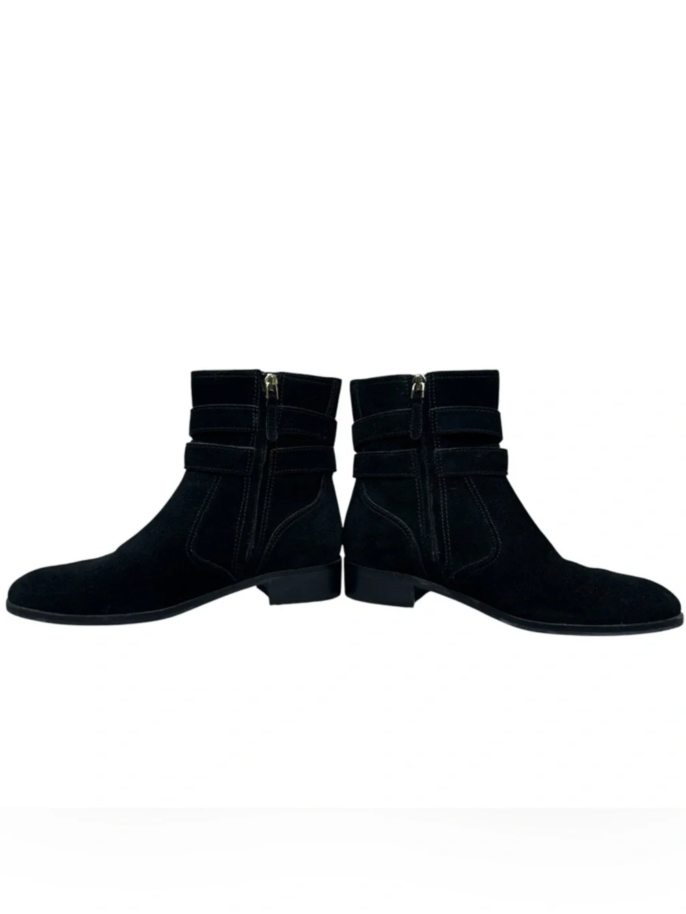 Tory Burch Gemini Suede Ankle Boots Size 7 US Black Gold Logo Luxury Minimalist