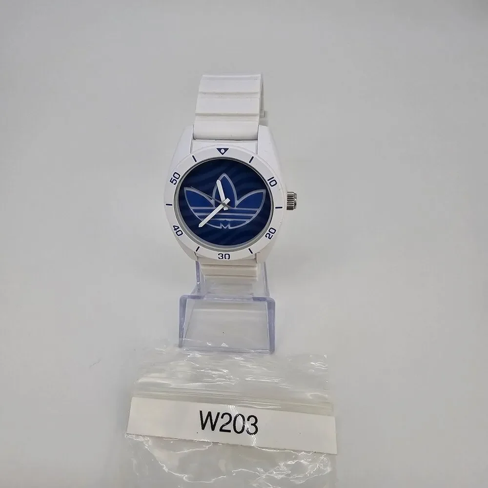 Adidas Men's Watch 41MM Blue White Dial‎ White Plastic Bands New Battery