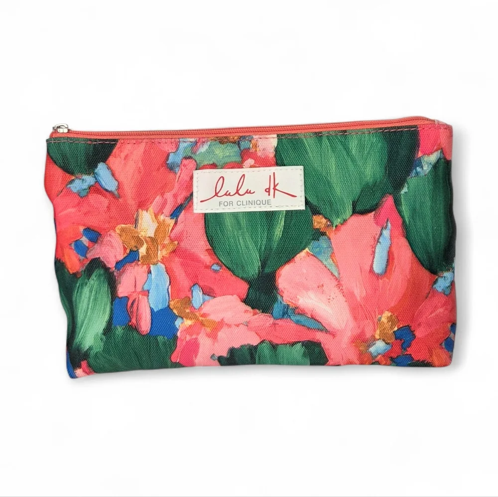 Lulu + Clinique Tropical‎ Colorful Floral Cosmetic Pouch Makeup Bag