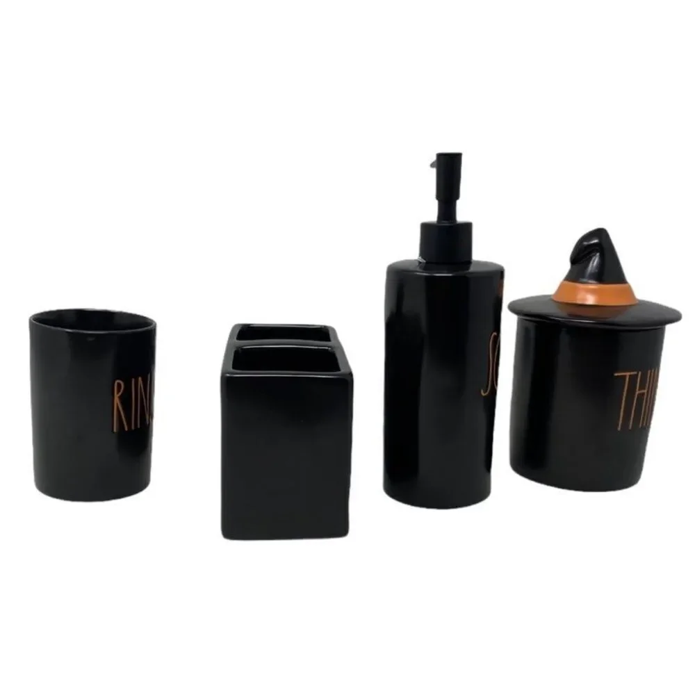 Rae Dunn Halloween‎ Bathroom Set Hocus Pocus Things Rinse Soap Witch Hat