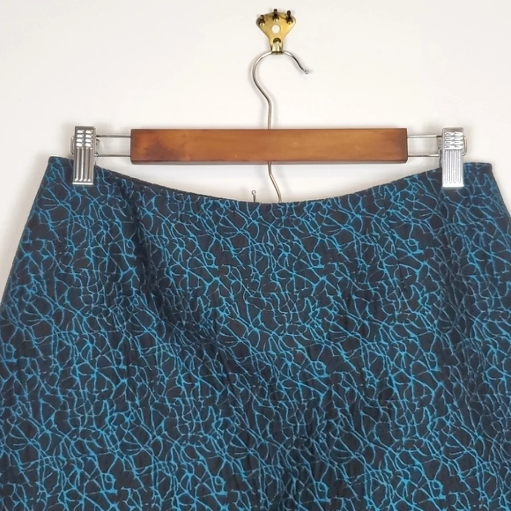 Doncaster Collection Black and Teal‎ Textured Wool Blend Pencil Skirt