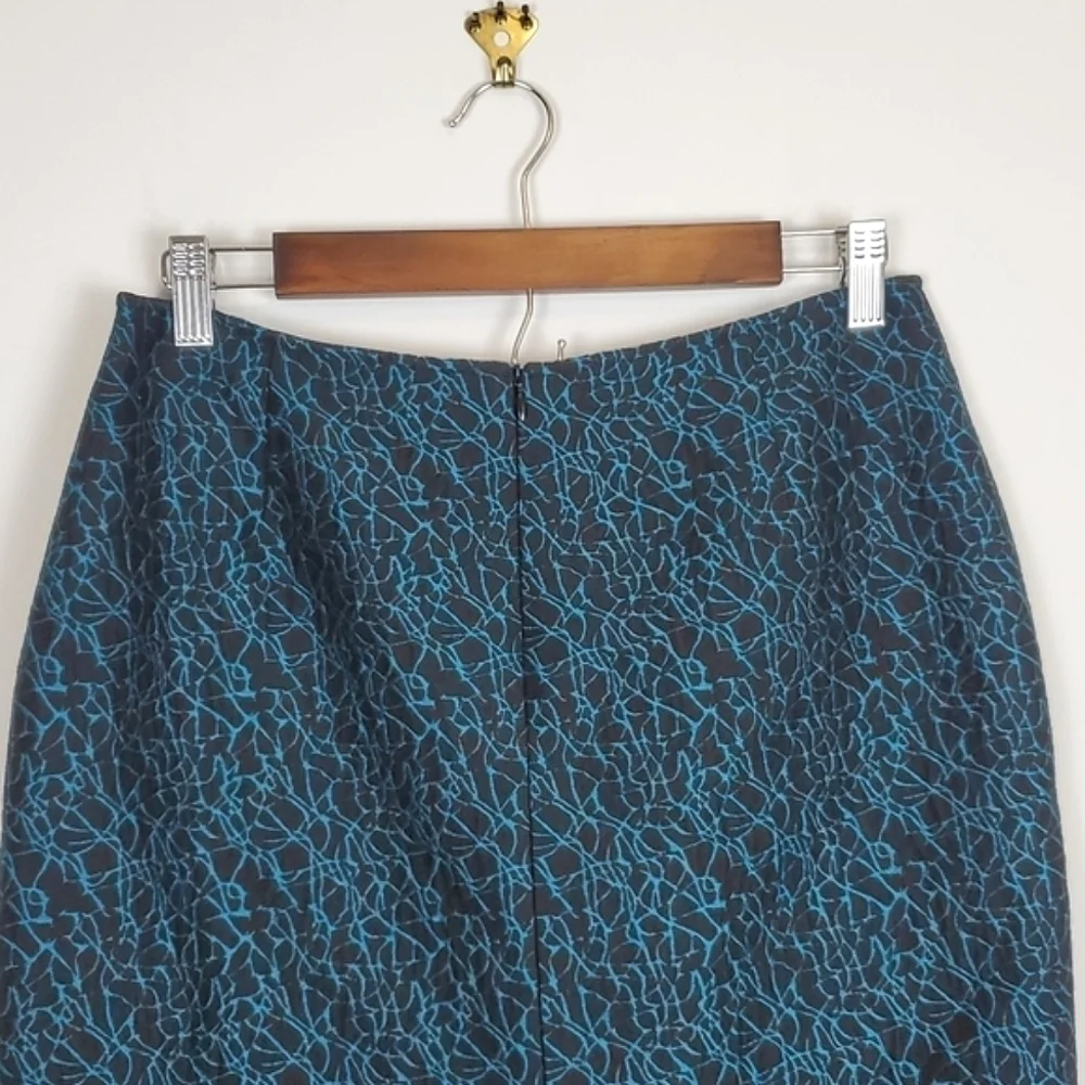 Doncaster Collection Black and Teal‎ Textured Wool Blend Pencil Skirt