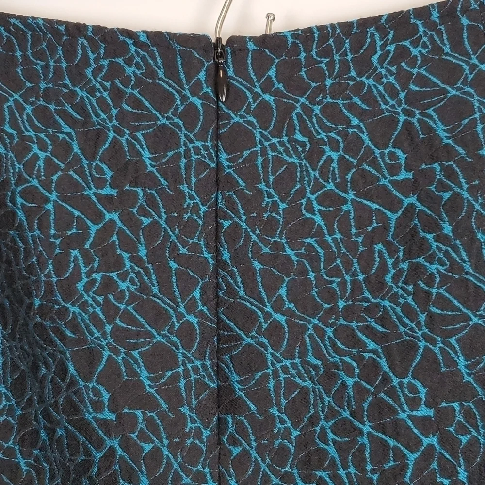 Doncaster Collection Black and Teal‎ Textured Wool Blend Pencil Skirt