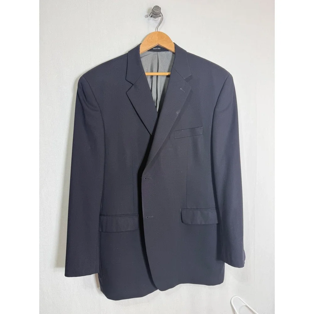 Calvin Klein Mens Navy Blue 100% Wool 2-Button Suit Jacket Blazer Size 46R
