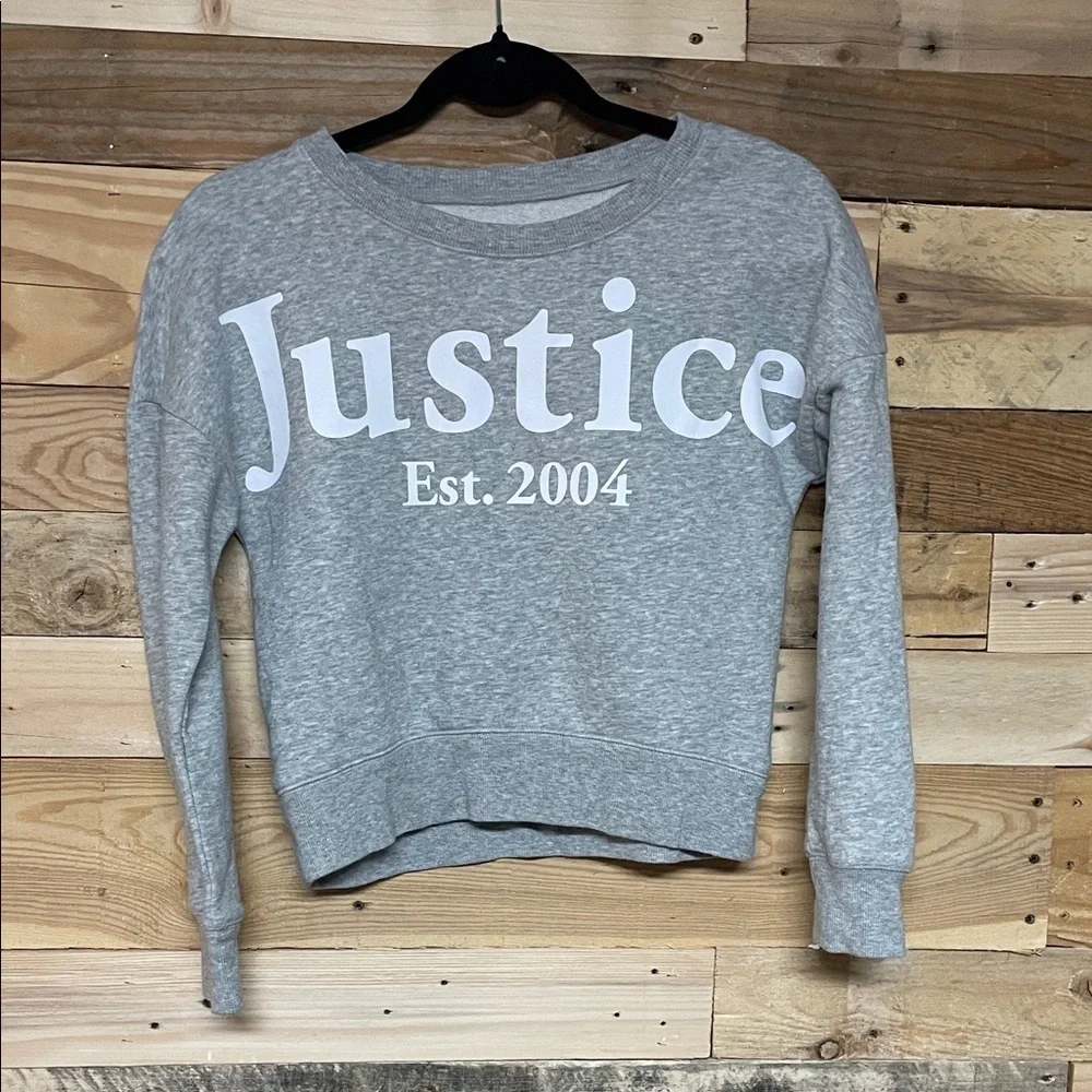 Justice Active Heather Gray Crewneck Cropped Soft Logo Sweatshirt