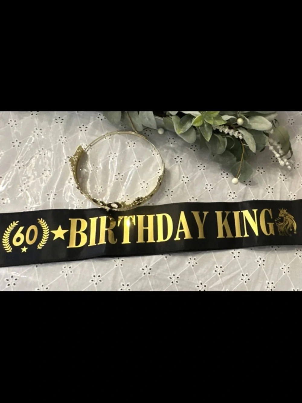 60th Birthday Gold & Black Crown with satchel