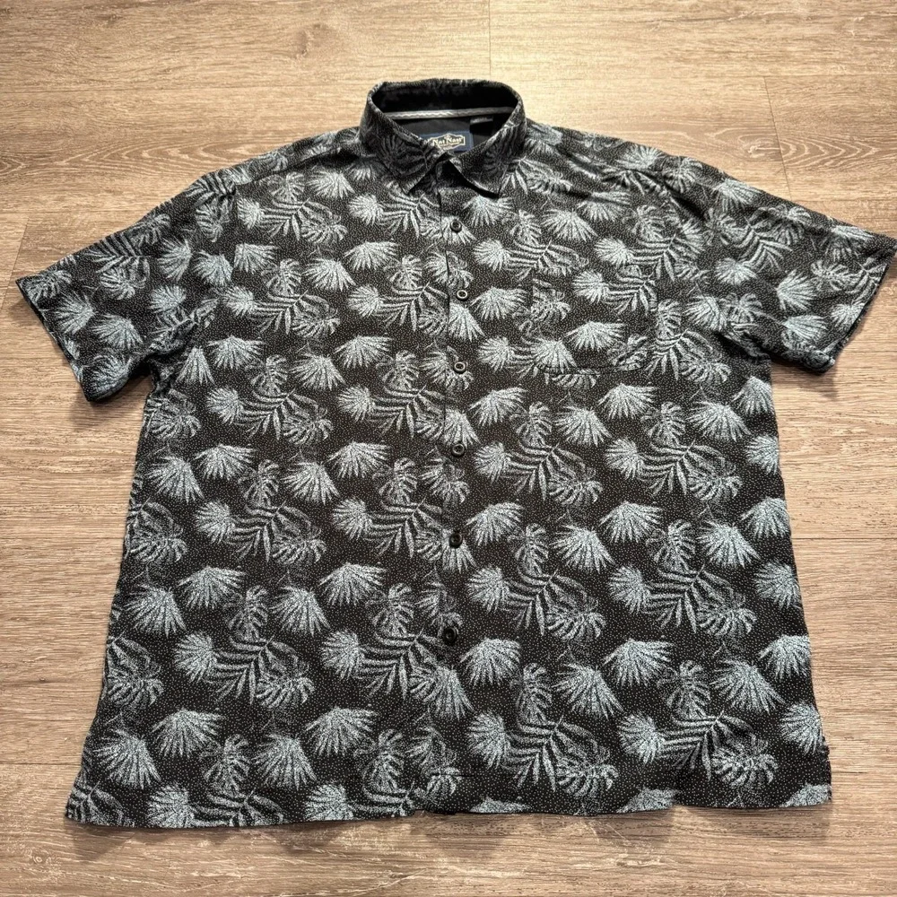 Nat Nast Shirt Mens Large Blue Silk Blend Short Sleeve Hawaiian Button Up Floral