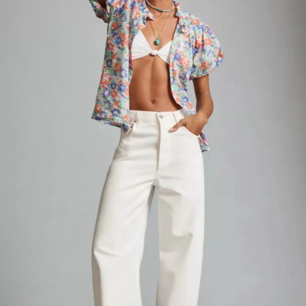 Anthropologie Banjanan Tammy Top Floral Short Puff Sleeve Blouse Large NEW NWT