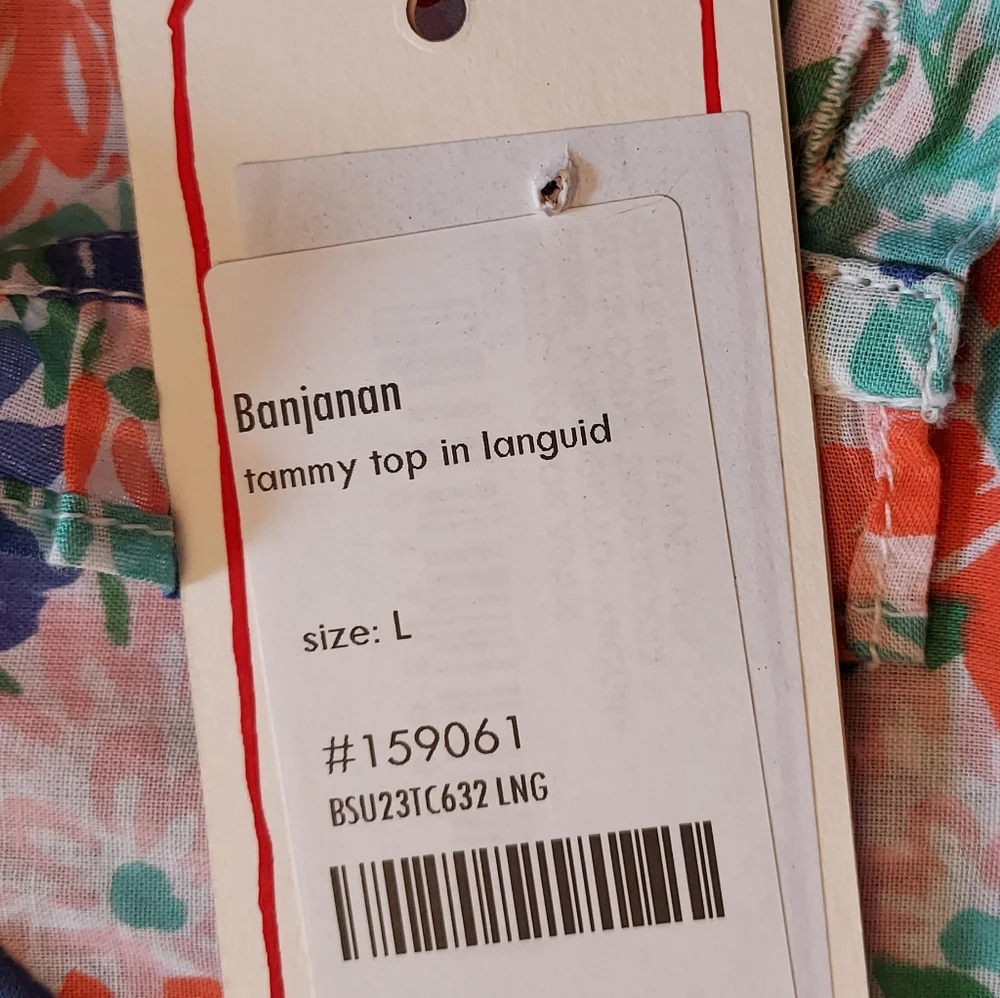 Anthropologie Banjanan Tammy Top Floral Short Puff Sleeve Blouse Large NEW NWT