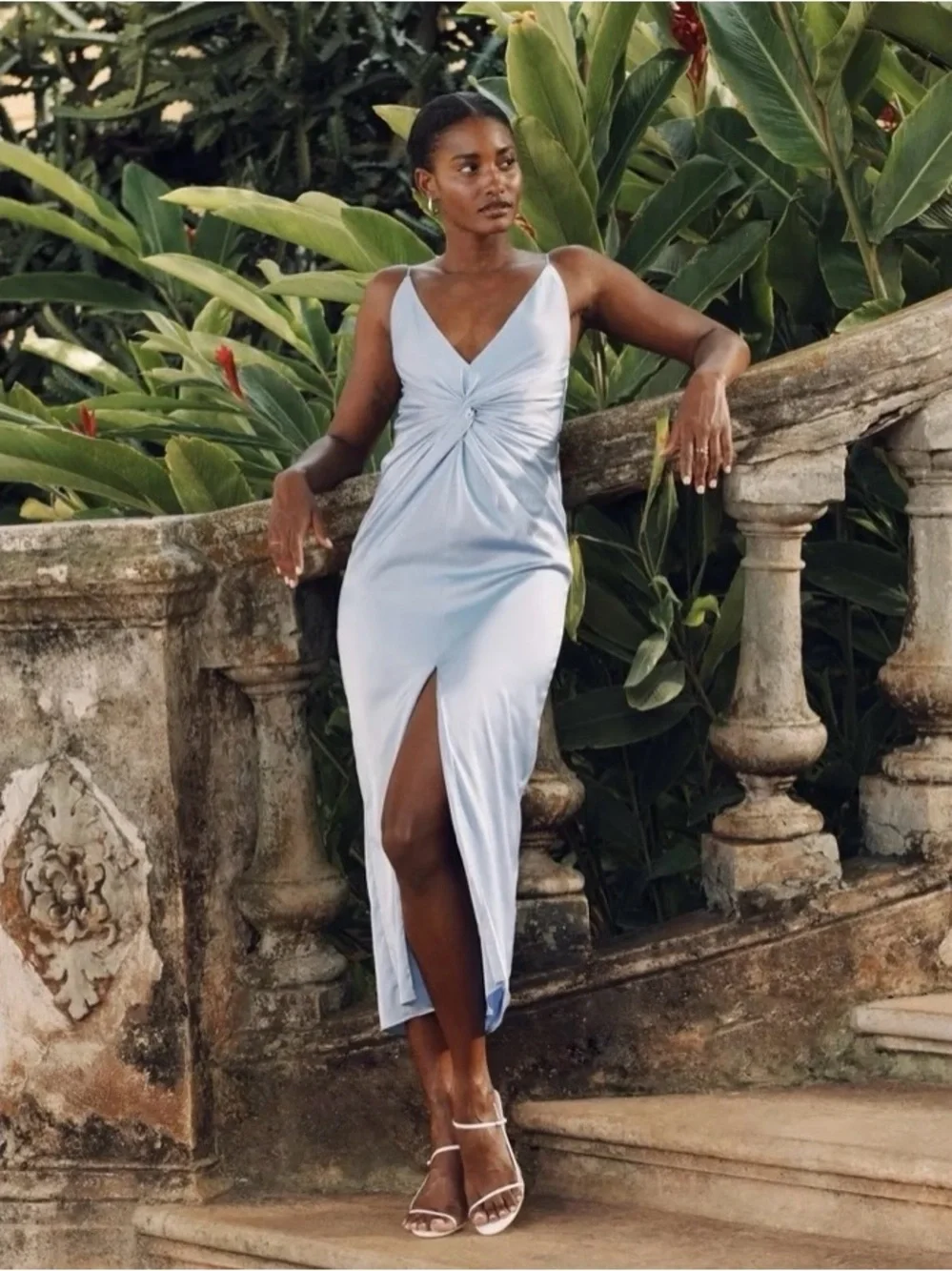 Abercrombie & Fitch Draped Twist-front Satin Maxi Dress in Blue Size XS