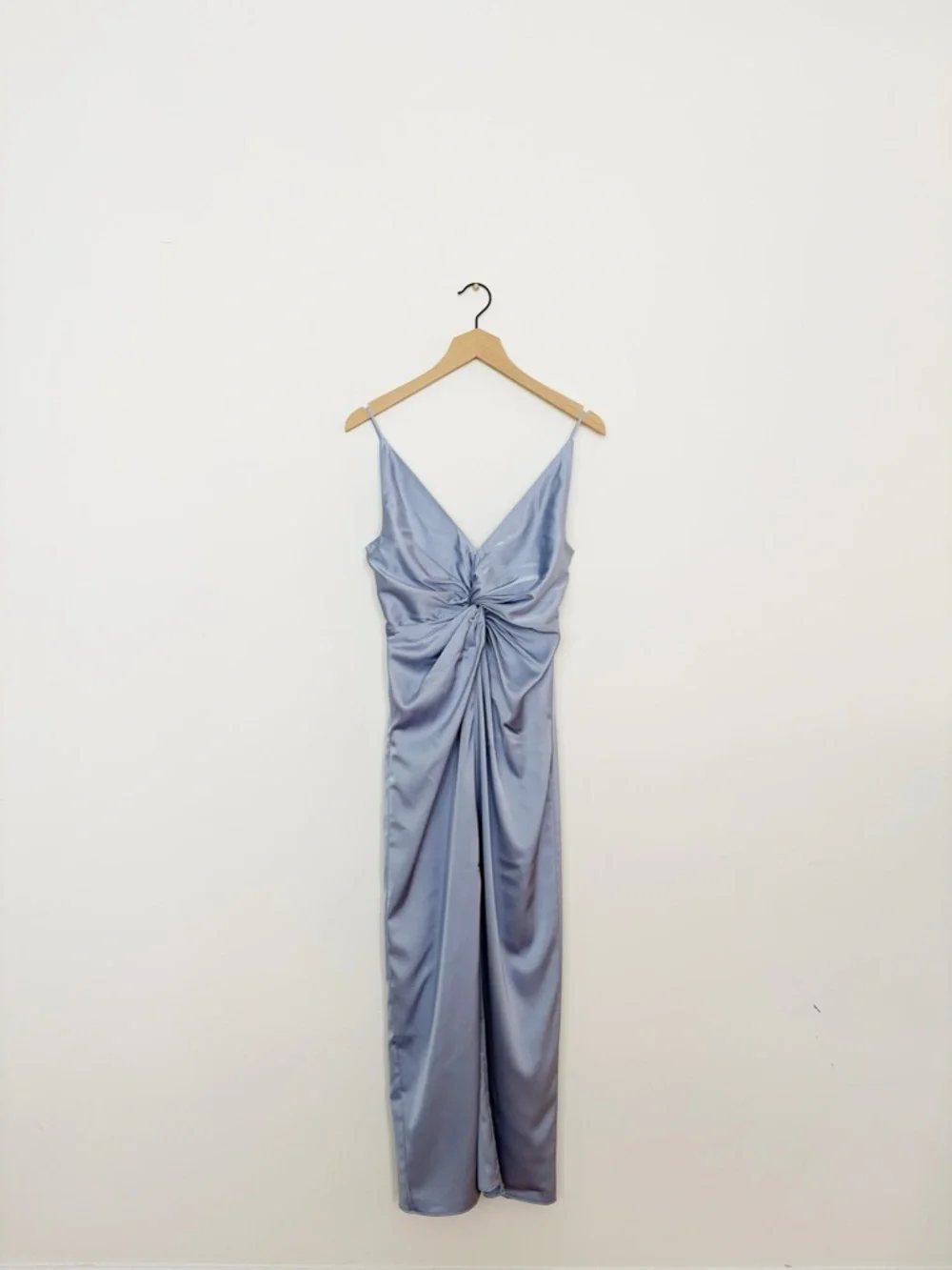 Abercrombie & Fitch Draped Twist-front Satin Maxi Dress in Blue Size XS