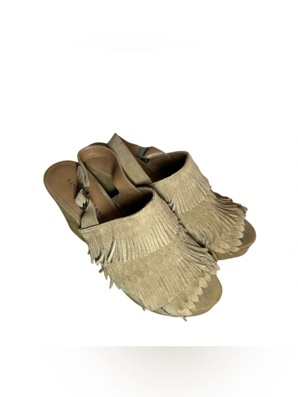 Lucky Brand “Jeena” Fringe Wedge Sandals women’s size 8.5M